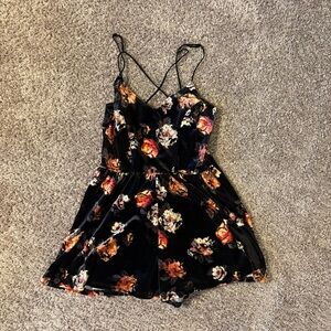 Xhilaration Black Velvet Romper with Floral Accents